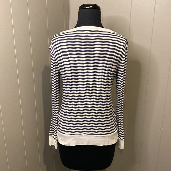 Three Dots Small Nautical Button Up Long Sleeve Shirt Stripes Texture - Picture 4 of 7